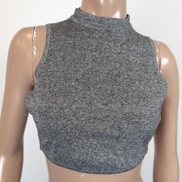 3/$20 Revamped By Sirens Ribbed Knit Crop Top Sleeveless High Mock Neck Melange - Picture 2 of 11